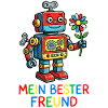 Farbenfroher Roboterfreund mit Blume