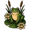 Green frog on lily pad