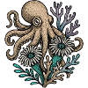 Underwater Octopus with Flowers