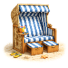 Strandkorb im Sand mit Sommerdrink 