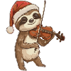 Christmas Sloth Animal Playing Violin Art