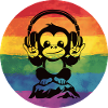 Regenbogen DJ Affe – Kopfhörer Rockhandzeichen