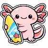 Kawaii Axolotl with Surfboard