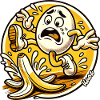 Comic egg slips on banana peel