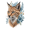 Wildkatze im Floralkranz Blau