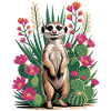 Meerkat with Cacti T-Shirt - Cactus & Flowers