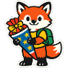 Fuchs mit Geschenk und Rucksack Einschulung