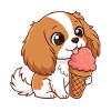 Chiot gourmand et glace rose
