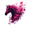Magenta Pferd mit Blütenwirbel
