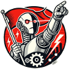 Robot con bandiera e braccio teso