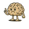 Brain figure with raised index finger