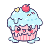 Cupcake Kawaii avec glaçage bleu