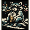 Funny raccoon drinking iced coffee