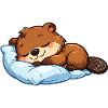 Sleeping Beaver on Blue Pillow