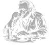 Charles Bukowski trinkt Kaffee im Café