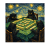 Cats Playing Mahjong Van Gogh Style
