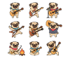 Pug Band Guitar Cartoon Musician Dogs