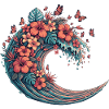 Moon wave with tropical flowers