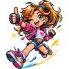 Energetic cartoon heroine in motion