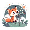 Fox at the telescope under stars