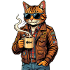 Cat biker with coffee