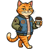 Cat barista in denim jacket