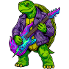 Schildkröte mit Jacke und Neon E-Gitarre