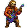 Faultier in Lederjacke mit Neon E-Gitarre