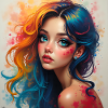 Rainbow Hair Portrait Splash