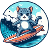 Cat surfers on the wave