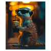 Meerkat with coffee in neon light