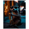 Coffee Meerkat in Neon Night Style