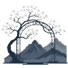 Sakura Bogen über Bergkette