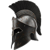 Rostiger Kriegerhelm mit schwarzer Feder
