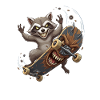 Predatory raccoon on skateboard