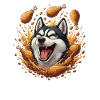 Laughing husky with fried chicken