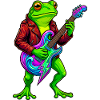 Frosch mit Jacke und Neon E-Gitarre