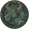 Stier Mandala Teal-Gold Kreis