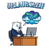 Urlaubsreif Eisbär am Schreibtisch