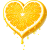 Limone succoso a forma di cuore con gocce fresche.