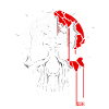 Split skull with red paint