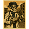 Skeletlæge med bog i retrostil