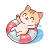 Swimming Cat on Lifebuoy
