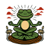 Meditating frog with lotus flowers