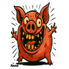 Crazy red pig in comic style