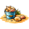 Shells in bucket beach illustration