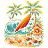 Surfboard on the beach illustration