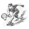 Dynamischer Tennisspieler in Schwarzweiß