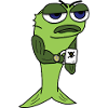 Tired fish with coffee cup
