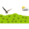 Eagle over green landscape